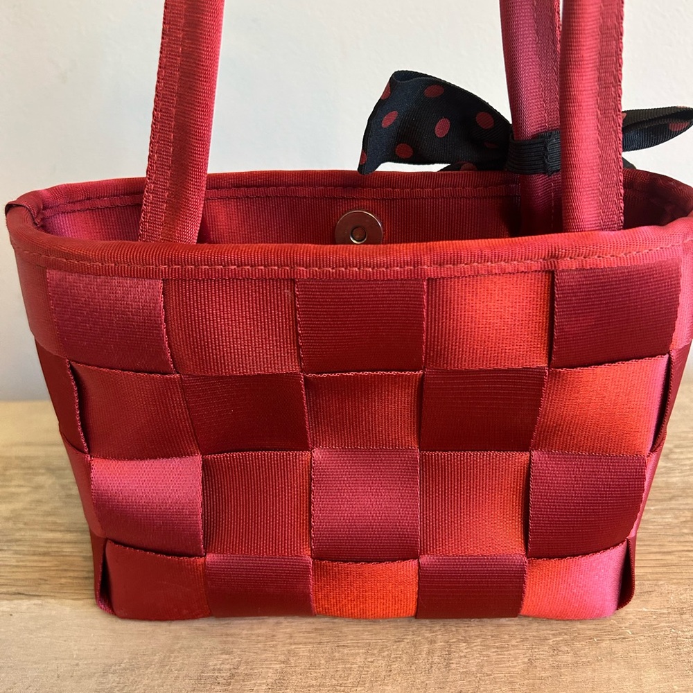 Vintage Unbranded Red Seatbelt Y2K Mini Hand Bag Mini Tote Bow Polka Dot - Picture 5 of 15